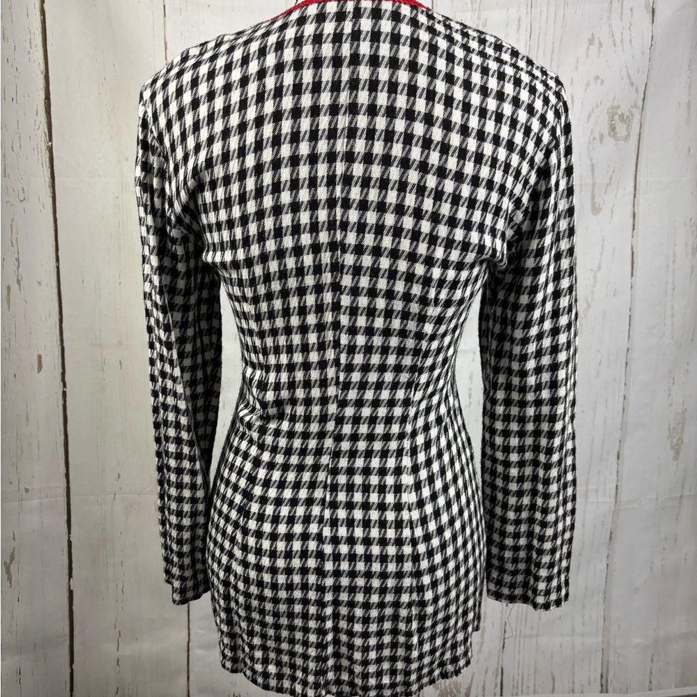 Vintage 80s Women’s Jacket Cardigan Houndstooth with Red Trim Double-Breasted - Picture 2 of 5